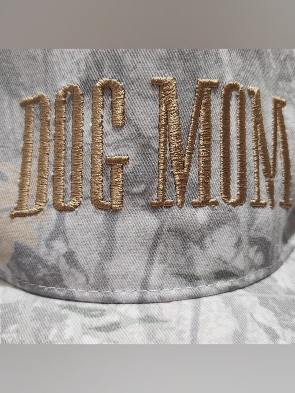 Camouflage Dog Mom Embroidered Cap - Taupe and Gold